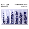 Sapphire flatback nail art rhinestones in 6 assorted sizes, model DBSZ-024, 1440 pcs set - Mixed Sizes SS4-SS16 Around 1440 Pieces / Dark Blue
