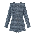 Tuta in tweed attillata stile francese con maniche lunghe e cintura decorativa a catena - S / Acqua