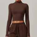 Dark brown long sleeve crop top with drawstring wide leg pants sports set for women - S / Coffee