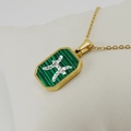 Golden titanium steel necklace featuring a green malachite Pisces zodiac pendant with crystals - Pisces