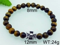 Tiger eye beaded bracelet with stainless steel skull cross charm for men, 8mm beads - 8mm Tiger Eye (KB71997-BD)