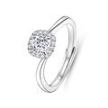Macro shot of silver ring featuring a round moissanite stone in a halo setting - Fdjz-031-0.5ct Moissanite (d Color)