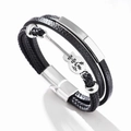 Bracciale multistrato in pelle nera con ciondolo a chitarra argento e chiusura magnetica - 21cm / Nero