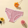 Pink ribbed polyester panties with white lace trim and bow on a warm beige background - Dark Pink