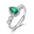 Pear-cut emerald green gemstone ring in silver finish with halo diamond accents - Pear 5*7MM