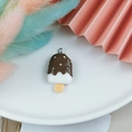 Miniature resin popsicle charm in chocolate brown and white with colorful sprinkles - 5-Colorful Dots Chocolate Ice Cream