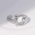 Silver horsebit titanium steel open ring with a polished adjustable metal band - Steel Color-Horsebit