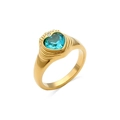 18K gold plated Claddagh ring featuring a blue heart-shaped cubic zirconia stone - Blue