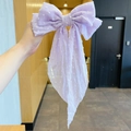 Oversized light purple bow hair clip with white polka dots and elegant long ribbons - Polka Dot Light Purple