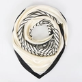 Elegant 90x90cm satin scarf with leopard-inspired stripes and black border detail - Beige Striped