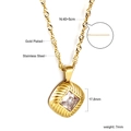 Gold plated stainless steel necklace with square cubic zirconia pendant and twisted chain - Square Zirconia Necklace