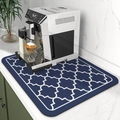 Absorbent dark blue coffee machine mat with white clover pattern for kitchen countertop - Blue Plaid