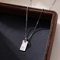 Minimalist S925 silver necklace featuring a rectangular pendant with engraved letter S - Letter S / Silver