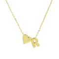 Minimalist 18k gold plated brass necklace with a heart and letter R bubble pendant - Necklace - Letter R
