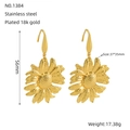Golden sunflower earrings in 18k gold plated stainless steel with size measurements - Single Layer Sunflower Style (ZXG1384) / Gold