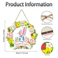 Wooden Happy Easter bunny door sign with floral pattern and high quality jute rope - Happy Easter Wreath Style (Y26Y90090_Q)
