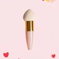 Detail of mushroom sponge makeup brush with white drop head and pink handle - Single Pack / Gold Tube + Beige Teardrop Head
