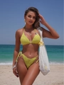 Bikini giallo lime testurizzato con top allacciato al collo e slip con lacci - S / Giallo