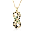 Detailed view of a gold snake pendant necklace with black enamel and green eyes - Figure 8 Snake Design (k050)