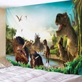 Detailed close-up showing vibrant dinosaur pattern on soft polyester wall tapestry - 150x130cm / Style 4