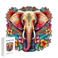 Irregular wooden puzzle with colorful elephant pattern in S size, includes white box - F17 Elephant - Size S