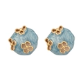 Vintage light blue enamel flower stud earrings with elegant gold hollow pattern - Blue