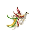 Exquisite phoenix brooch with colorful enamel wings and a hanging white pearl drop - 197 - Colorful Phoenix Brooch