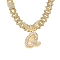 Golden iced-out butterfly Cuban link necklace with rhinestone letter Q pendant - Gold Letter Q
