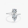 Elegant S925 sterling silver ring featuring sparkling round and pear-cut cubic zirconia - US Size 7 / Round and Pear Double Stone Open (PNJ015) / Platinum Plated Adjustable
