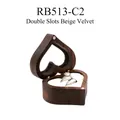 Heart-shaped walnut wood ring box with beige velvet interior for two rings - Double Slot-Window Lid-Non-Customized / White