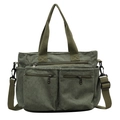 Bolso tote grande de pana verde bosque con bolsillos frontales y correa ajustable - Verde