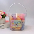 Variety pack of colorful animal squishies in a transparent bucket with handles - Medium Bucket