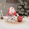 Knitted snowman Christmas gift bag with red hat and scarf on a festive table setting - Red White Knitted Apple Container Snowman