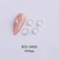 Detail view of 8x8mm silver metal heart nail charms with textured twist edge and matte finish - Twisted Rope Heart Style (MZH-8009) / 50 Pieces / Silver