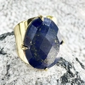 Adjustable gold ring featuring a faceted oval Lapis Lazuli stone with gold flecks - Adjustable Open / Lapis Lazuli-Gold