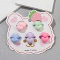 Detail of five colorful elastic hair ties with macaron resin heart-shaped decorations - 5 Pairs Set (Multi-color)