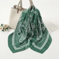 Dark green square silk scarf with white paisley print tied to a white handbag - 70-70cm / Green Paisley (FJ016-10)