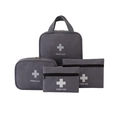 Gray 4-piece set of portable Oxford first aid kits with white medical cross logo - Four-Piece Set / Gray