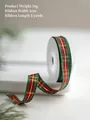 Red and green plaid Christmas ribbon with gold wire, 1cm wide for DIY gift wrapping - Red Green Plaid with Gold / Webbing / Width 1cm / Length 5 Yards