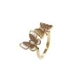 Macro detail of gold-plated open ring with zircon-encrusted double butterfly design - Adjustable Open / White