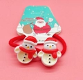 Christmas snowman elastic hair bands for kids with festive red ribbons on pink card - Red Hat Snowman