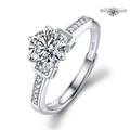Adjustable S925 sterling silver ring with a round brilliant cut zircon center stone - Adjustable Open / Only Love Ring 1ct