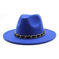 Detail of the royal blue felt fedora with a gold chain and black velvet decorative band - M (56-58cm) / Blue