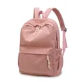 Pink corduroy backpack for students featuring a large front pocket and woven zipper pulls - Large / Pink
