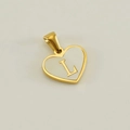 Golden heart pendant with white inlay and engraved letter L on stainless steel chain - Letter L (Single Pendant)