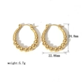Golden 18K stainless steel hoop earrings with bead texture and size measurements - KD002-Beaded Hoop