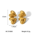 Detailed size view of gold double heart earrings measuring 3.5cm by 1.76cm - Gold Double Heart Overlay Stud Earrings (HC-E10083)