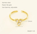 Elegant gold plated stainless steel open ring featuring a bow-shaped zircon design - Three-Stone Row Style (723) / Adjustable Open