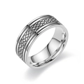 Men's titanium steel ring with wide braided texture and polished edges in silver finish - US 11 / Fish Scale Pattern