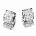 Silver-plated large hole spacer beads encrusted with sparkling white crystal rhinestones - 10pcs/Pack / Clear